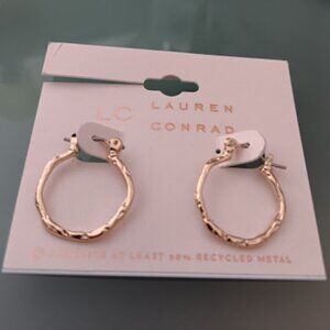 LC LAUREN CONRAD Mod/Contemporary Rose Gold Hammered Textured Hoop Earrings**NEW